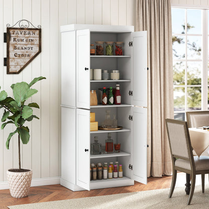 Pantry Cabinet by DirectDeals, white with 2 adjustable shelves, jars and bottles in living room on Tampa Home & Garden Store