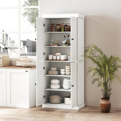 White kitchen pantry cabinet with 2 adjustable shelves and organized dishware on Tampa Home & Garden Store