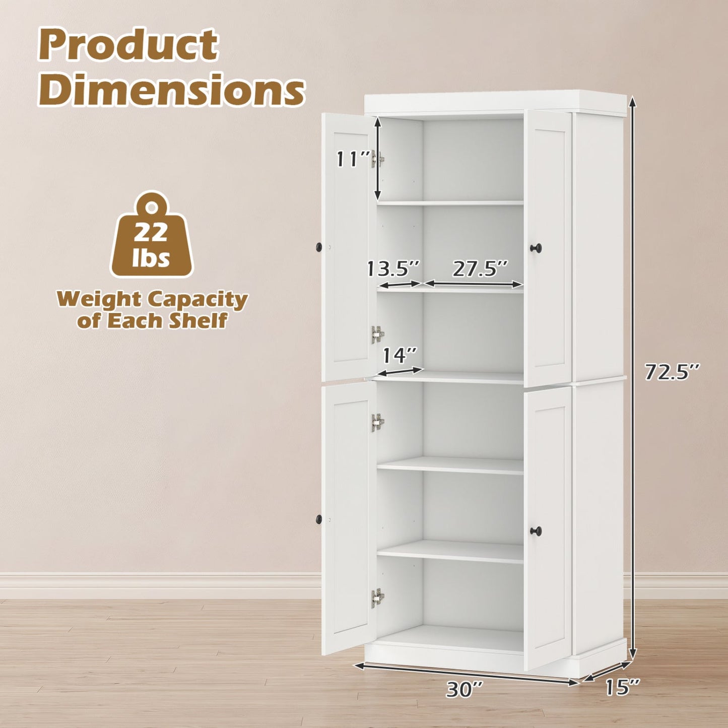 Kitchen Pantry Cabinet white with 2 adjustable shelves and anti tipping kits by DirectDeals on Tampa Home & Garden Store