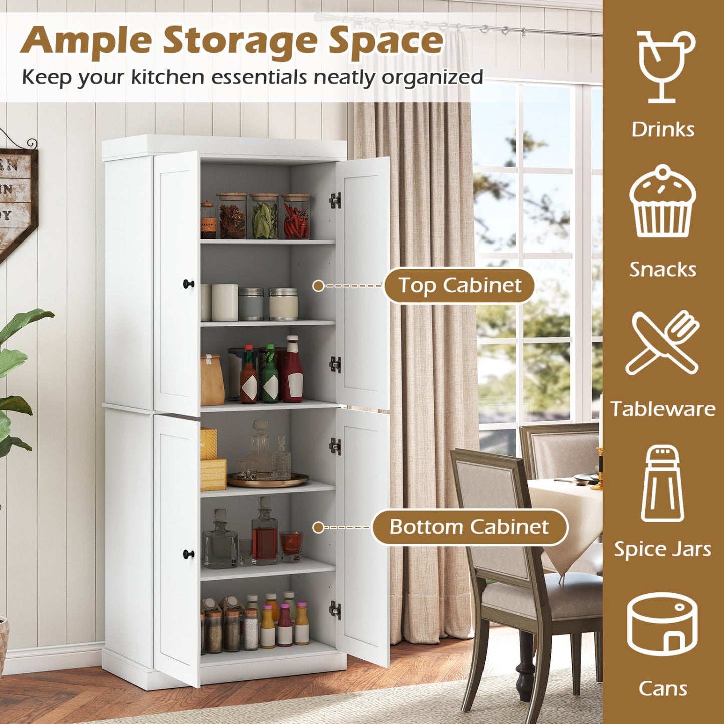 DirectDeals Kitchen Pantry Cabinet, white cabinet with 2 adjustable shelves and anti-tip kits on Tampa Home & Garden Store