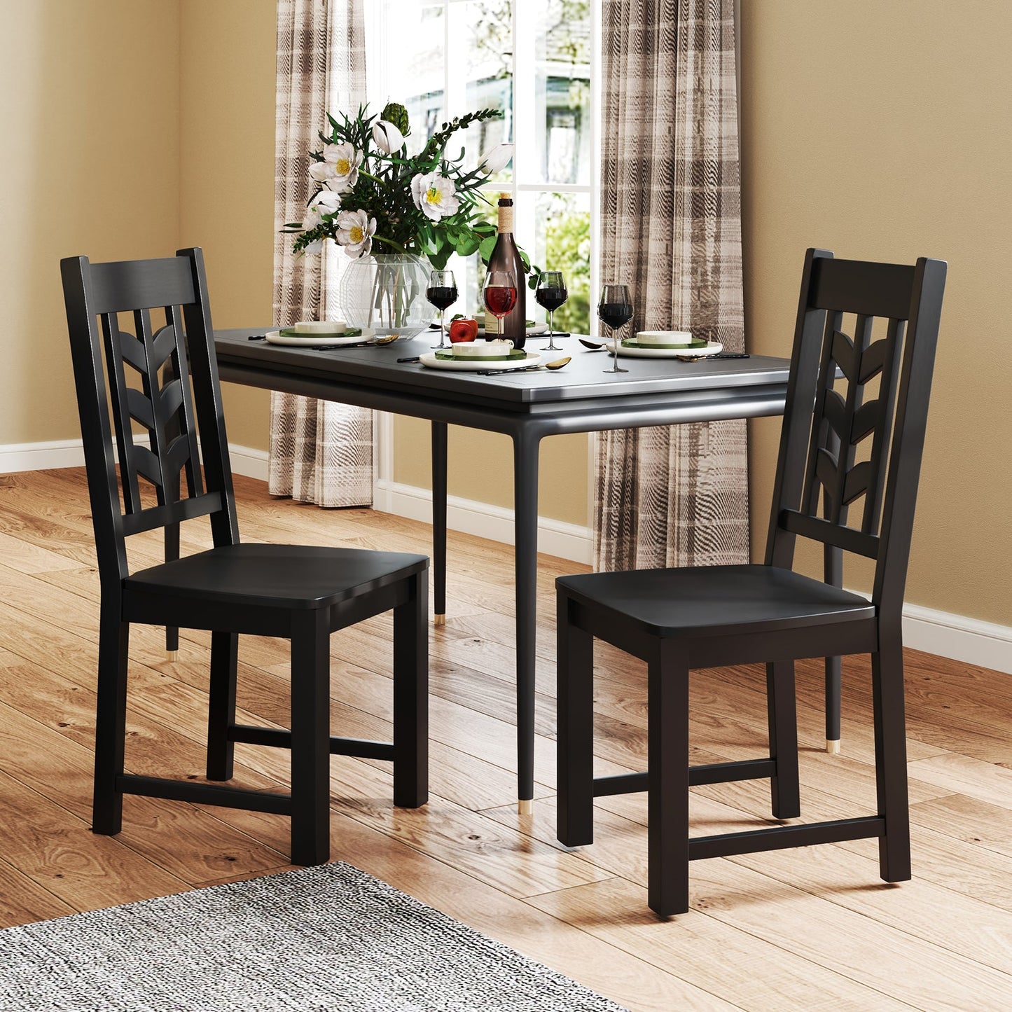 Kitchen Side Dining Chair Set of 2 with Rubber Wood Frame