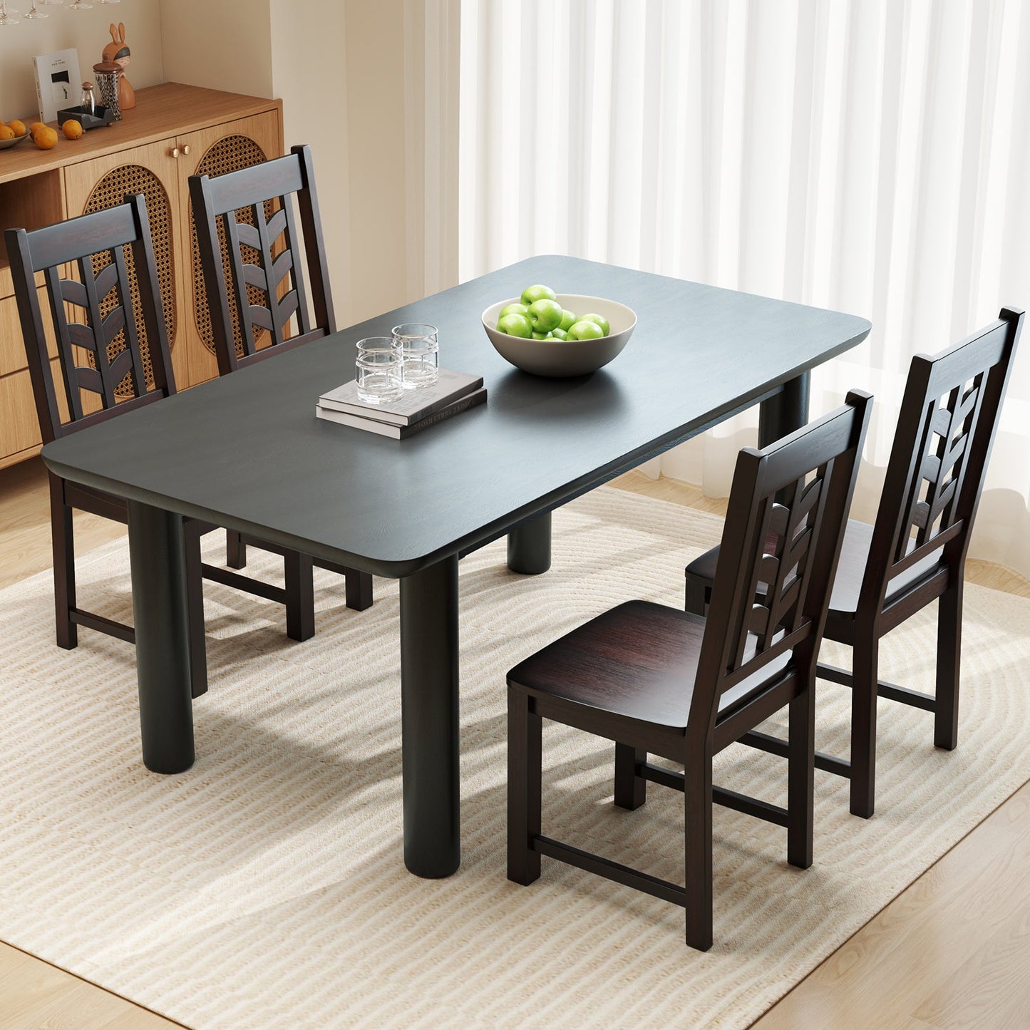 Kitchen Side Dining Chair Set of 2 with Rubber Wood Frame