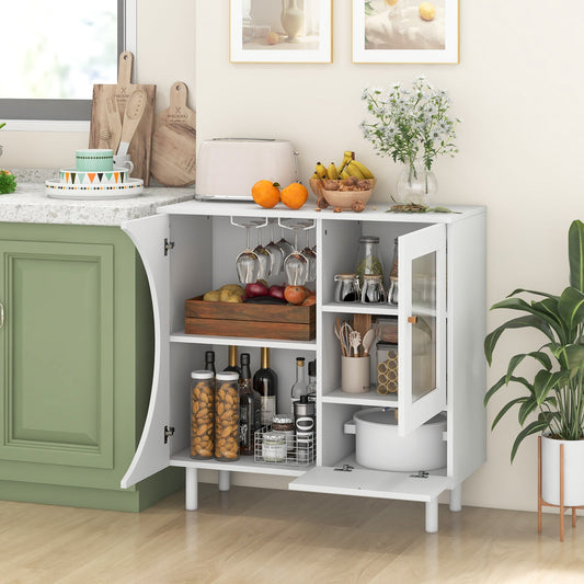 Aparador de cocina con soporte para copas para sala de estar o comedor - Blanco