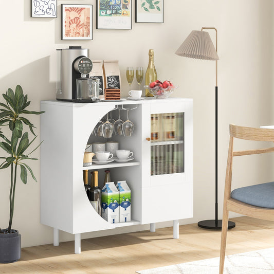 Aparador de cocina con soporte para copas para sala de estar o comedor - Blanco