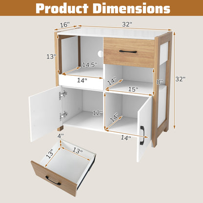 Kitchen Storage Cabinet with Drawer Pull-Out Shelf and 2 Doors-White