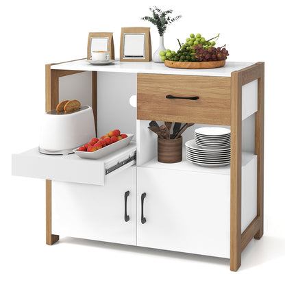 Kitchen Storage Cabinet with Drawer Pull-Out Shelf and 2 Doors-White