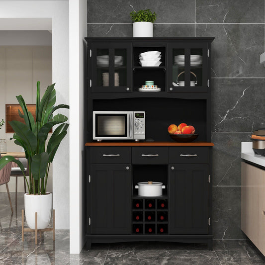 Mueble alacena de cocina con estante para vinos y cajones - Negro