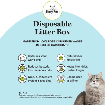 Kitty Sift Eco-Friendly Disposable Litter Box – Breathable, Odor-Reducing, Reusable & Biodegradable – Made from 100% Recycled Cardboard - Tampa Home & Garden Store