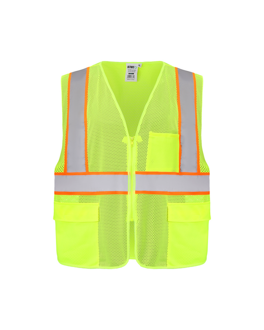 Kiwi High Visibility ANSI/ISEA 107-2020, Type R, Class 2 Contrast Trimmed Neon Safety Vest [R70100] - Tampa Home & Garden Store