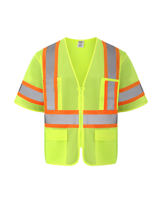 Kiwi High Visibility ANSI/ISEA 107-2020, Type R, Class 3 Contrast Trimmed Neon Short Sleeve Safety Vest [R72100] - Tampa Home & Garden Store