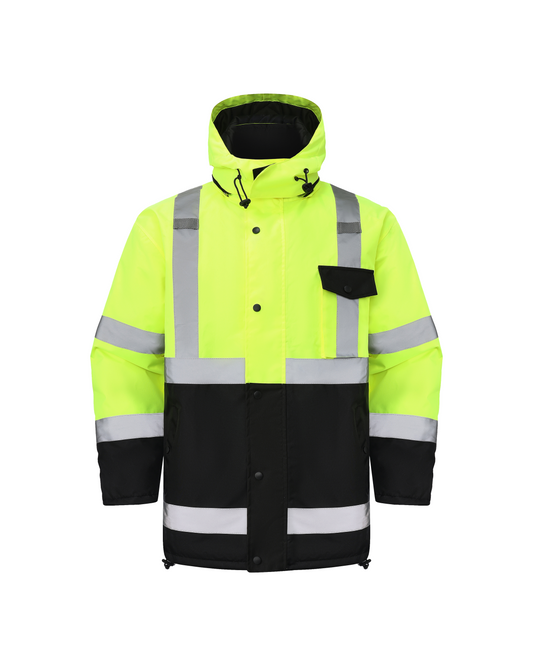 Kiwi High Visibility Hooded & Quilt Lined ANSI/ISEA 107-2020, Type R, Class 3 Two Tone Water Resistant Neon Safety Jacket [R71300] - Tampa Home & Garden Store