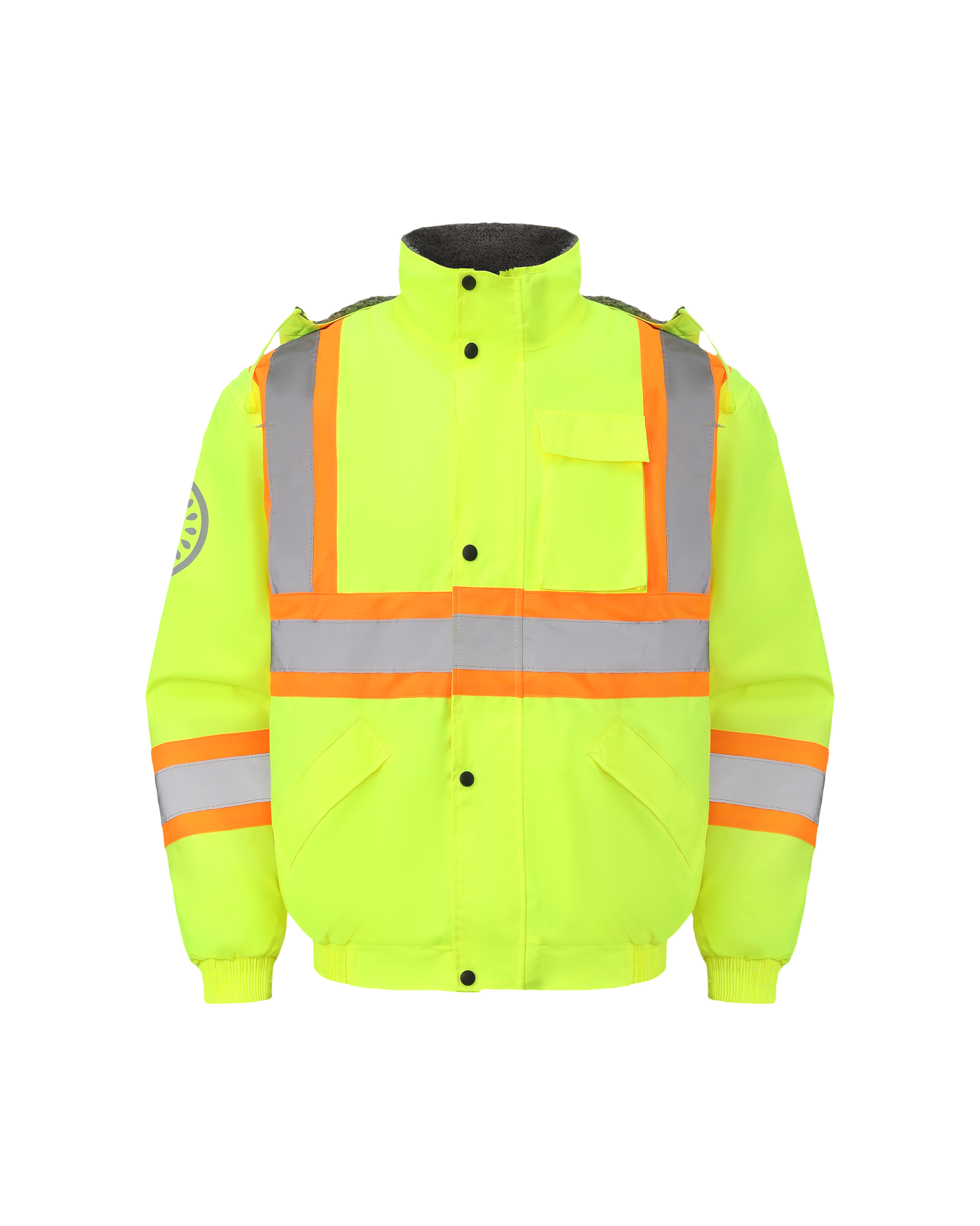 Kiwi High Visibility Hooded & Sherpa Lined ANSI/ISEA 107-2020, Type R, Class 3 Contrast Trimmed Water Resistant Neon Safety Jacket [R71100] - Tampa Home & Garden Store
