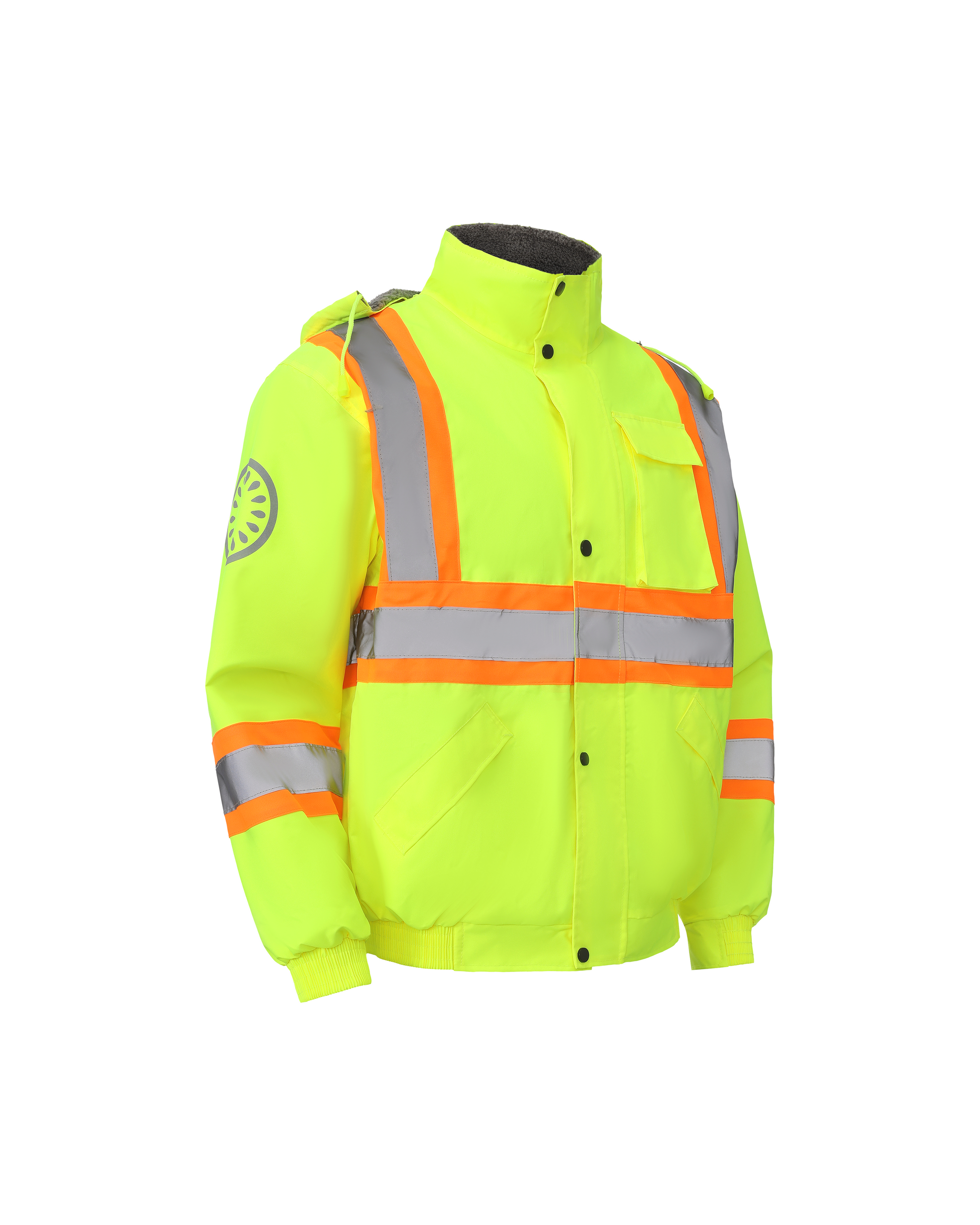 Kiwi High Visibility Hooded & Sherpa Lined ANSI/ISEA 107-2020, Type R, Class 3 Contrast Trimmed Water Resistant Neon Safety Jacket [R71100] - Tampa Home & Garden Store
