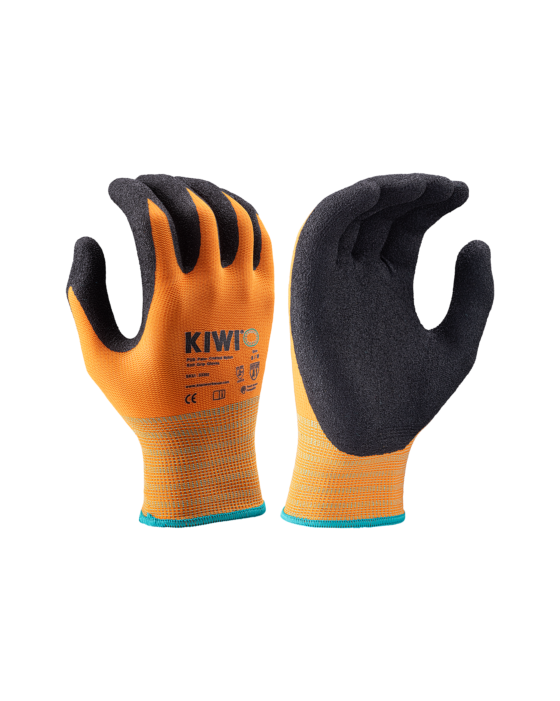 Kiwi PUD Palm Coated Nylon Knit Orange Grip Gloves [R53300] - Tampa Home & Garden Store