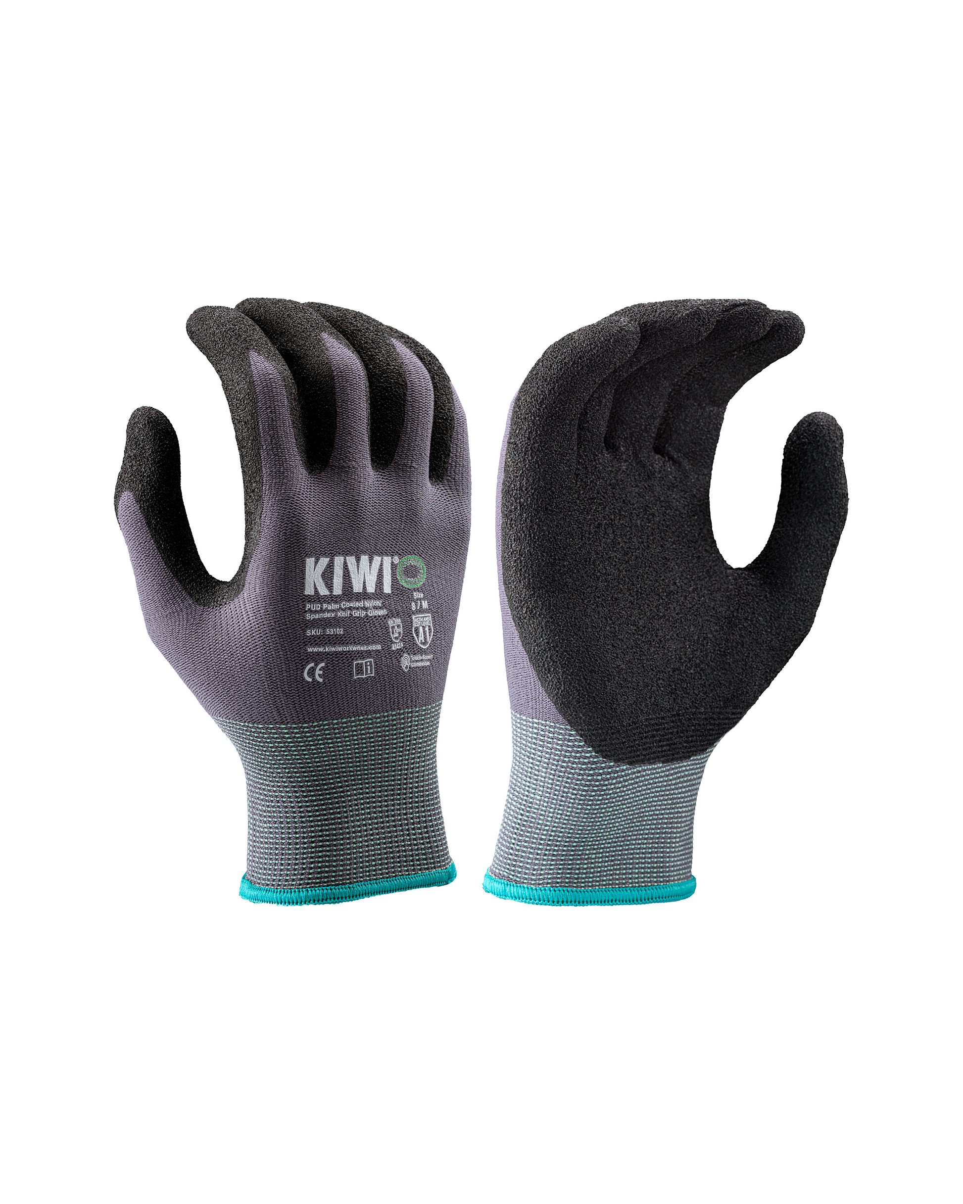Kiwi PUD Palm Coated Nylon/Spandex Knit Grey Grip Gloves [R53100] - Tampa Home & Garden Store