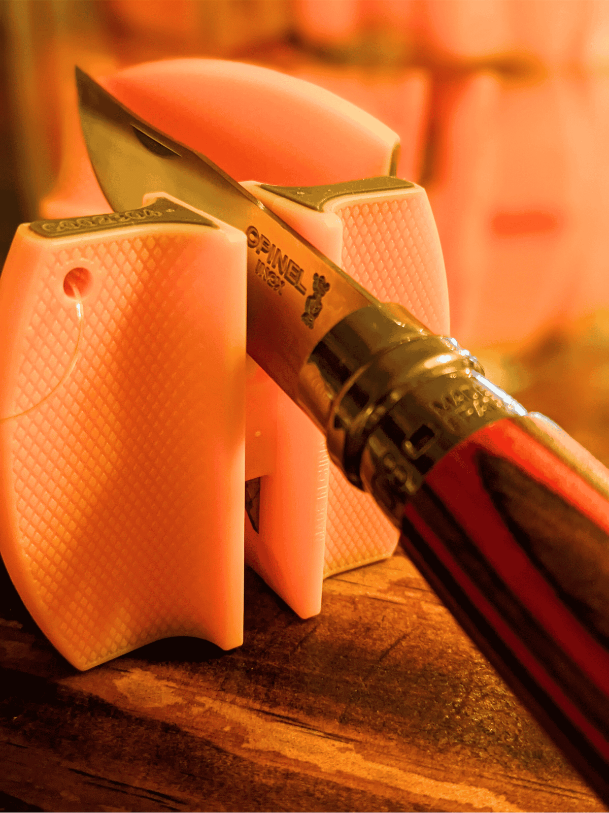 Carbide Ceramic Double Sided Sharpener by Homestead Iron, LLC with pink textured handles on Tampa Home & Garden Store