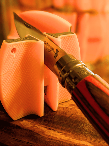 Carbide Ceramic Double Sided Sharpener by Homestead Iron, LLC with pink textured handles on Tampa Home & Garden Store
