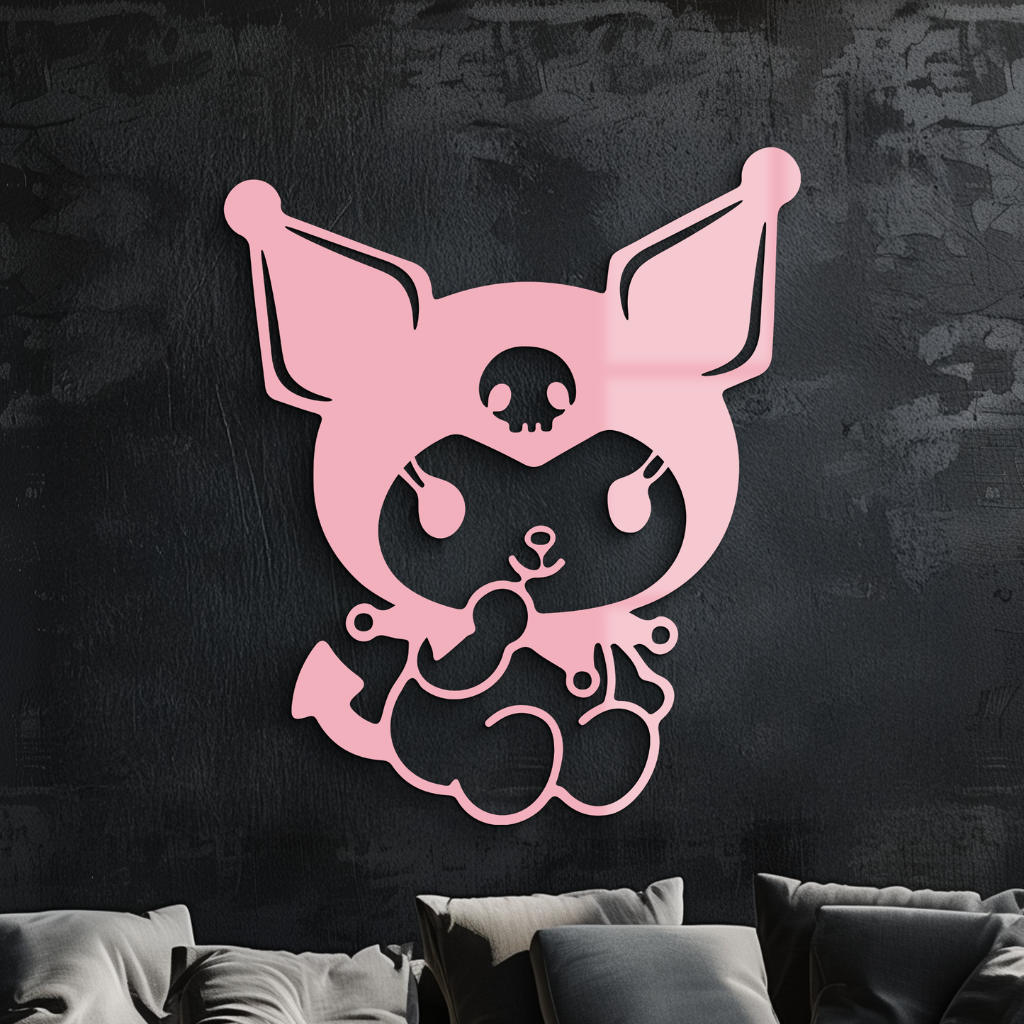 Kuromi Sitting Pose Cute Pink Metal Wall Art – Modern Anime Inspired Home Decor - KAFGP173 - Tampa Home & Garden Store