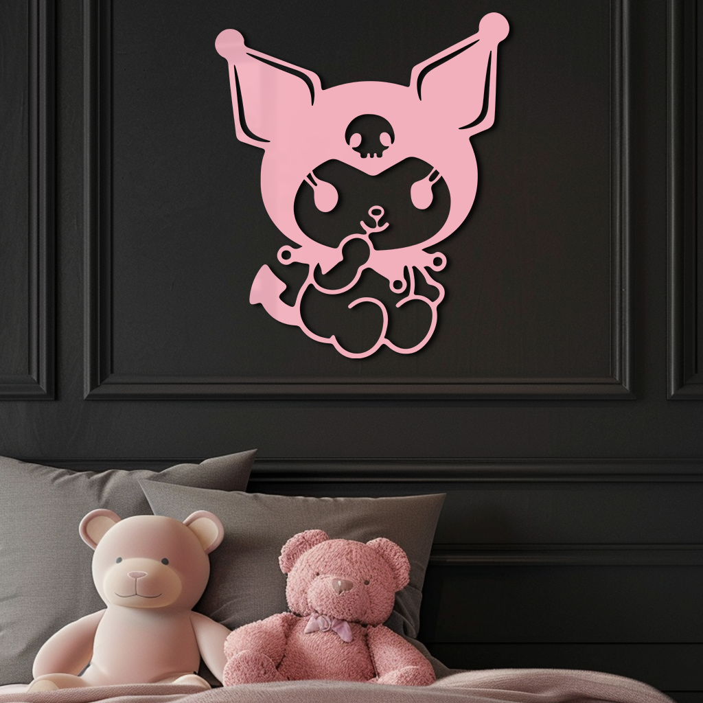 Kuromi Sitting Pose Cute Pink Metal Wall Art – Modern Anime Inspired Home Decor - KAFGP173 - Tampa Home & Garden Store