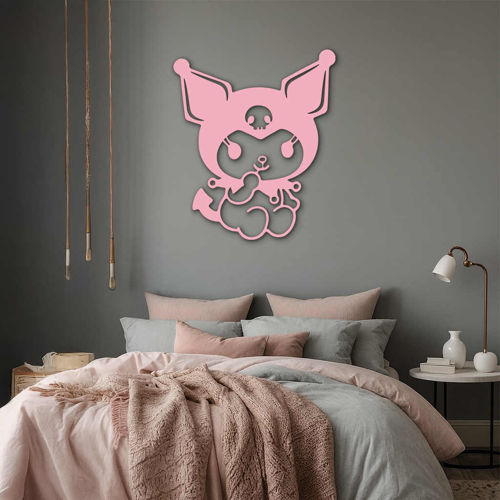 Kuromi Sitting Pose Cute Pink Metal Wall Art – Modern Anime Inspired Home Decor - KAFGP173 - Tampa Home & Garden Store
