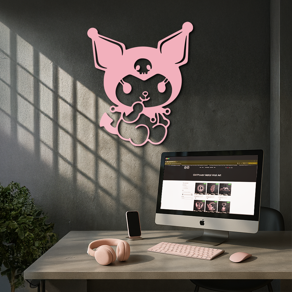 Kuromi Sitting Pose Cute Pink Metal Wall Art – Modern Anime Inspired Home Decor - KAFGP173 - Tampa Home & Garden Store