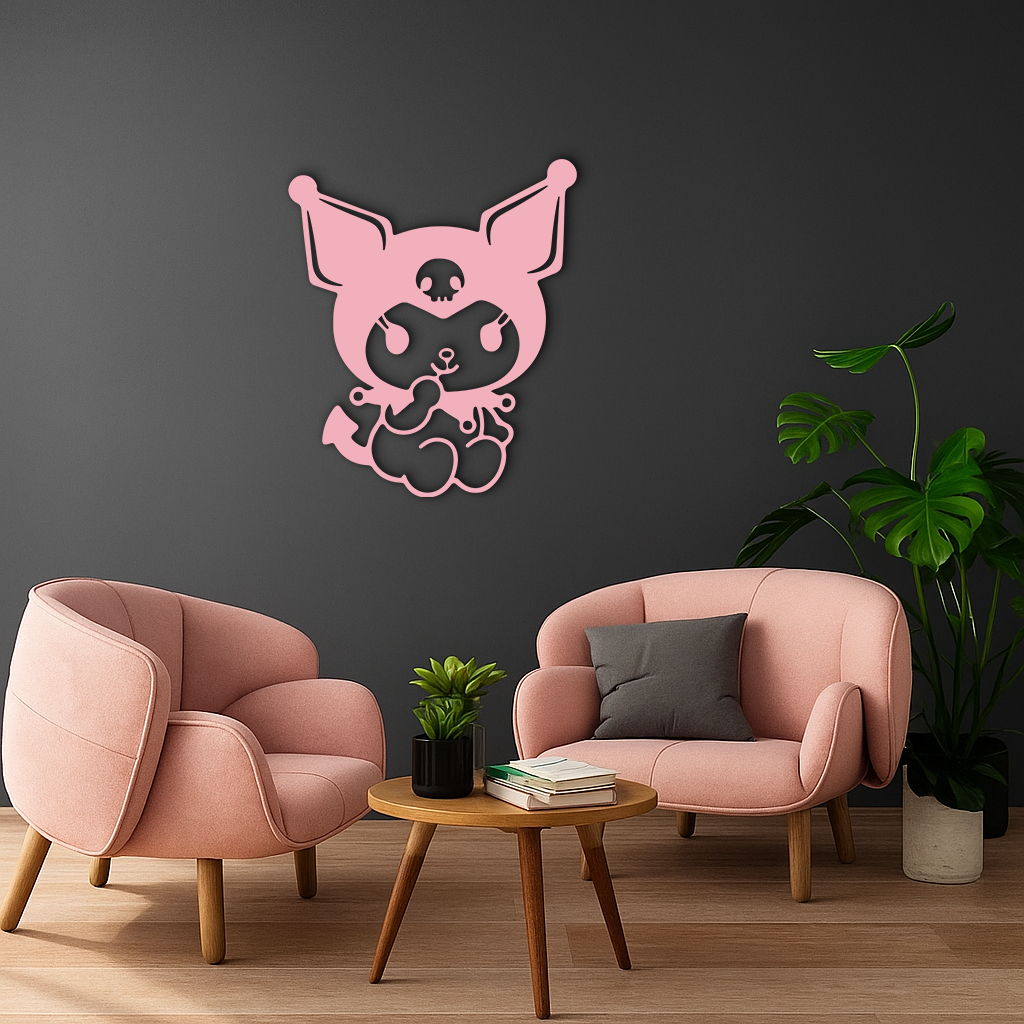 Kuromi Sitting Pose Cute Pink Metal Wall Art – Modern Anime Inspired Home Decor - KAFGP173 - Tampa Home & Garden Store