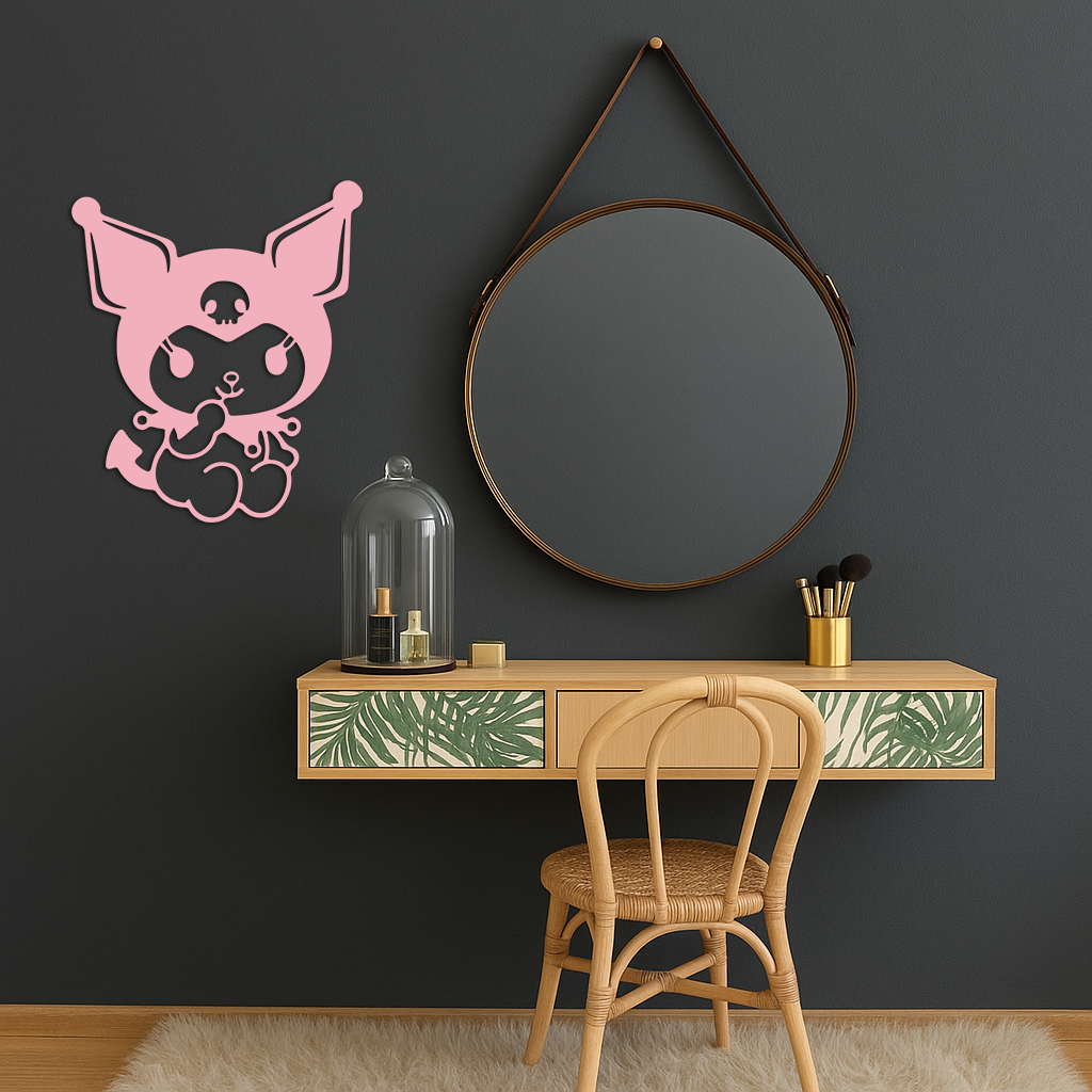 Kuromi Sitting Pose Cute Pink Metal Wall Art – Modern Anime Inspired Home Decor - KAFGP173 - Tampa Home & Garden Store
