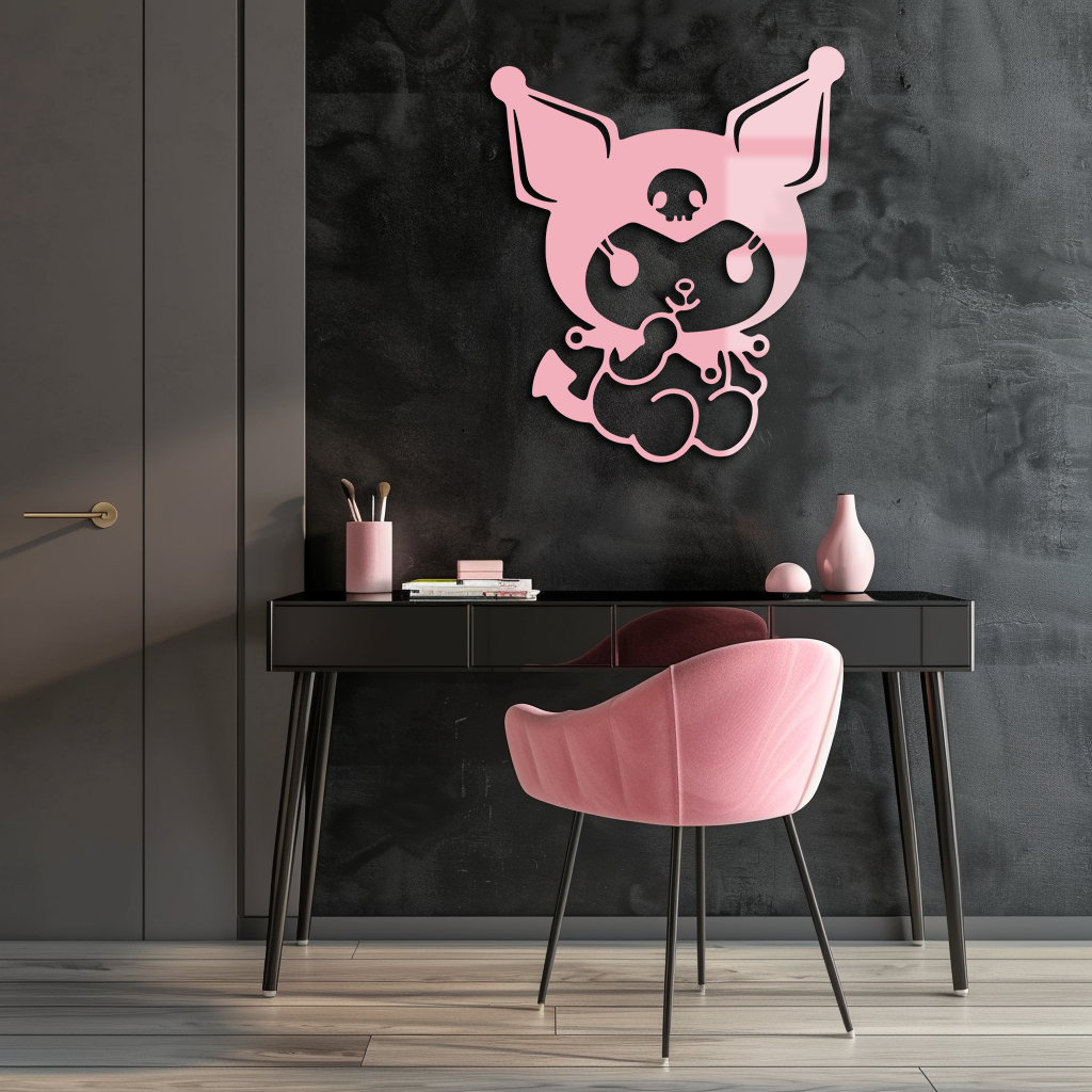 Kuromi Sitting Pose Cute Pink Metal Wall Art – Modern Anime Inspired Home Decor - KAFGP173 - Tampa Home & Garden Store