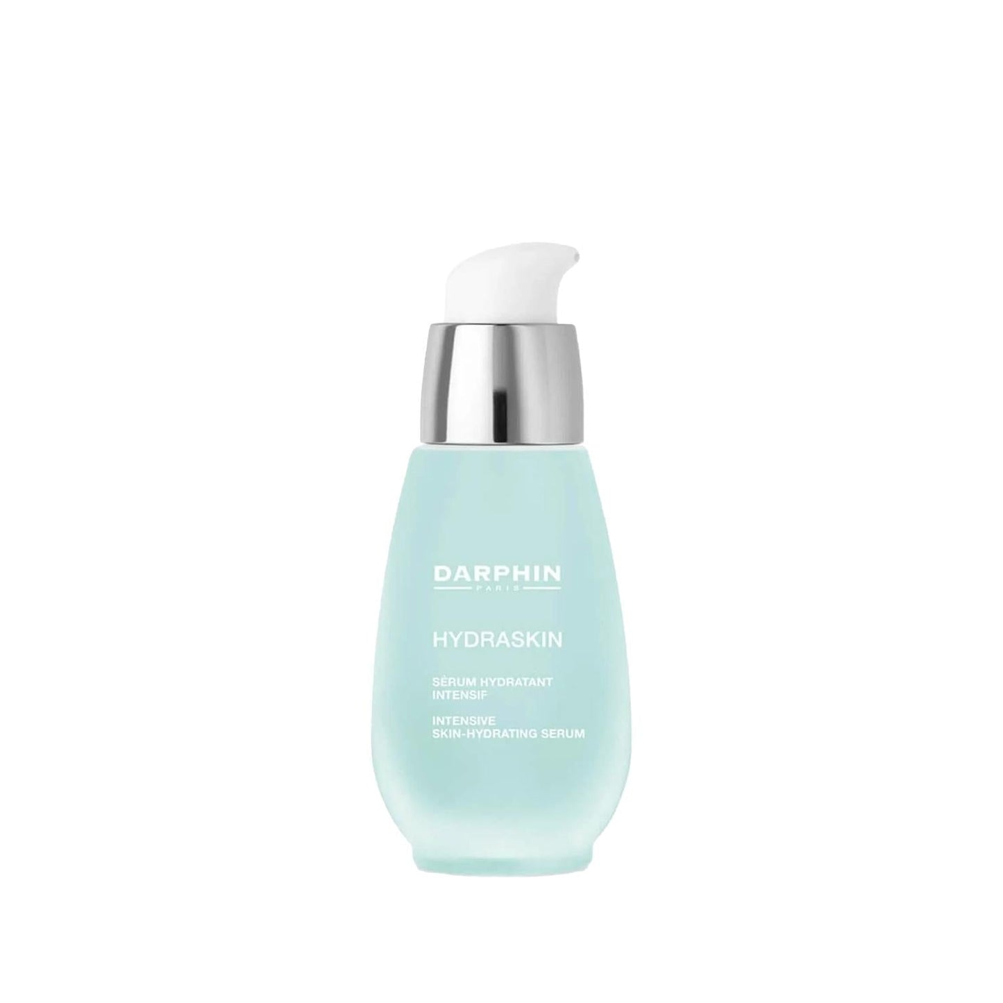Darphin Hydraskin face serum bottle in pale aqua with silver pump on Tampa Home & Garden Store