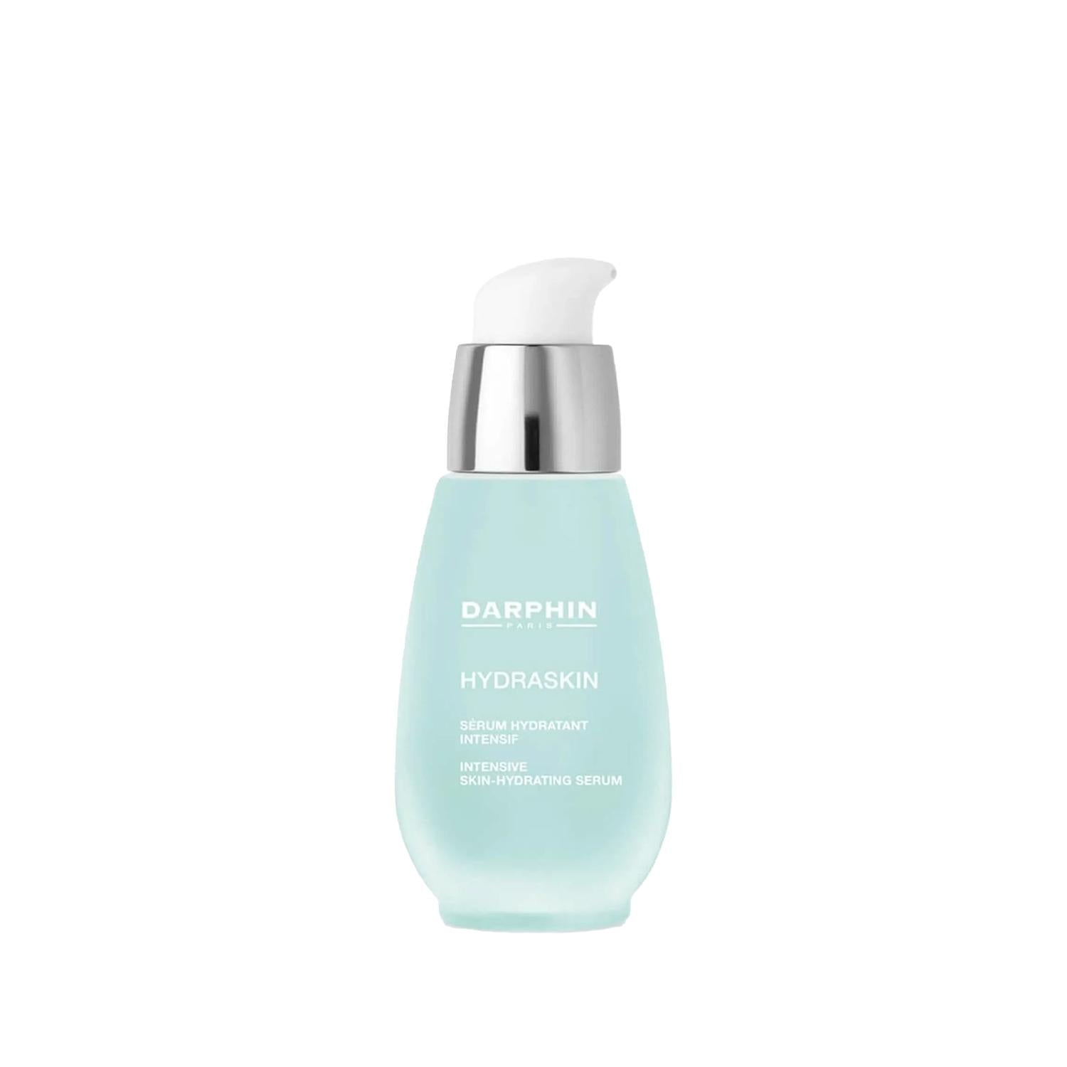 Darphin Hydraskin face serum bottle in pale aqua with silver pump on Tampa Home & Garden Store