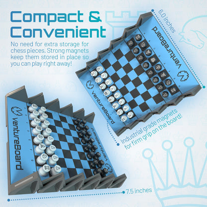 Mini Chess Skye by VentureBoard compact blue magnetic chess set on Tampa Home & Garden Store