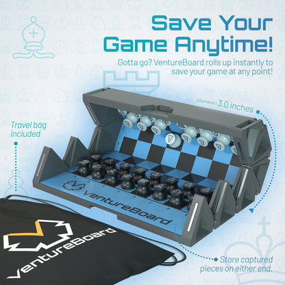 Mini Chess Skye portable chess set by VentureBoard in gray case; travel bag included on Tampa Home & Garden Store