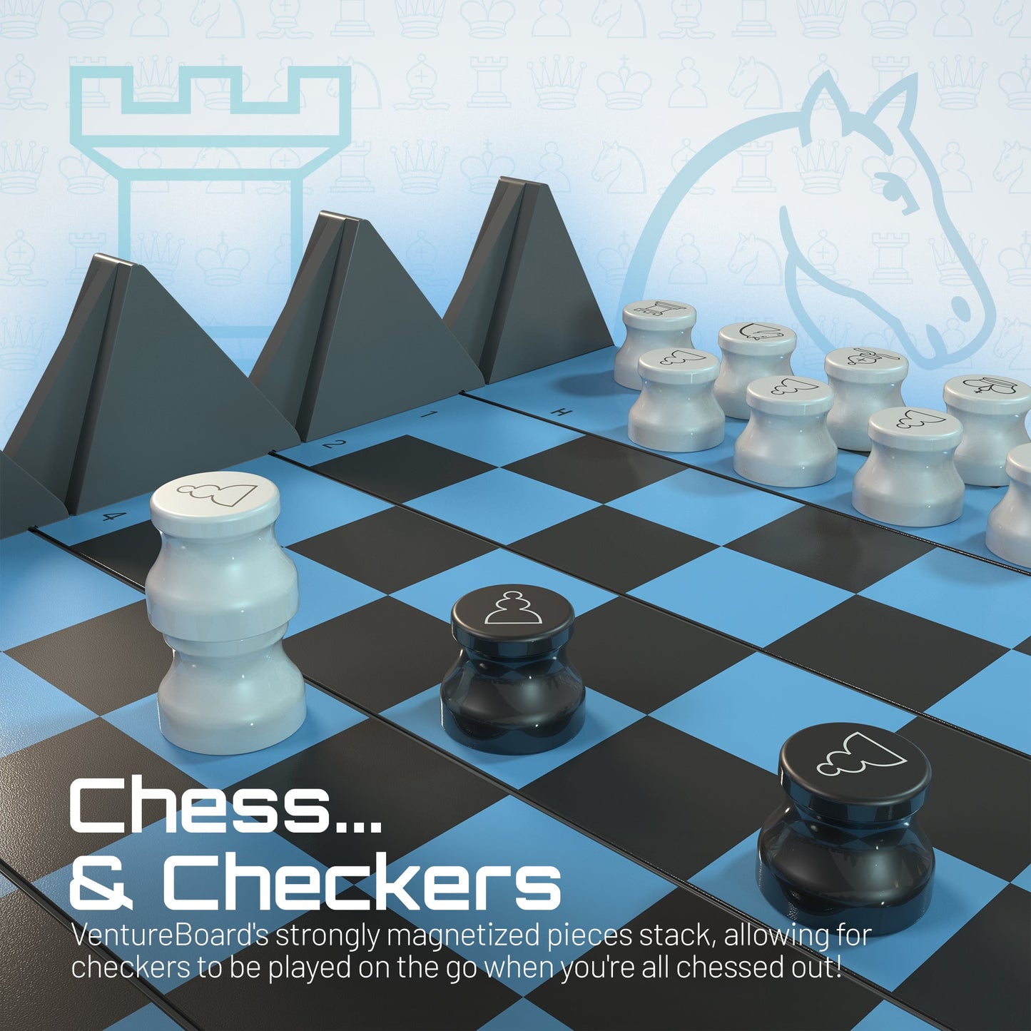 Mini Chess Skye chess set on board with white and black magnetic pieces by VentureBoard on Tampa Home & Garden Store
