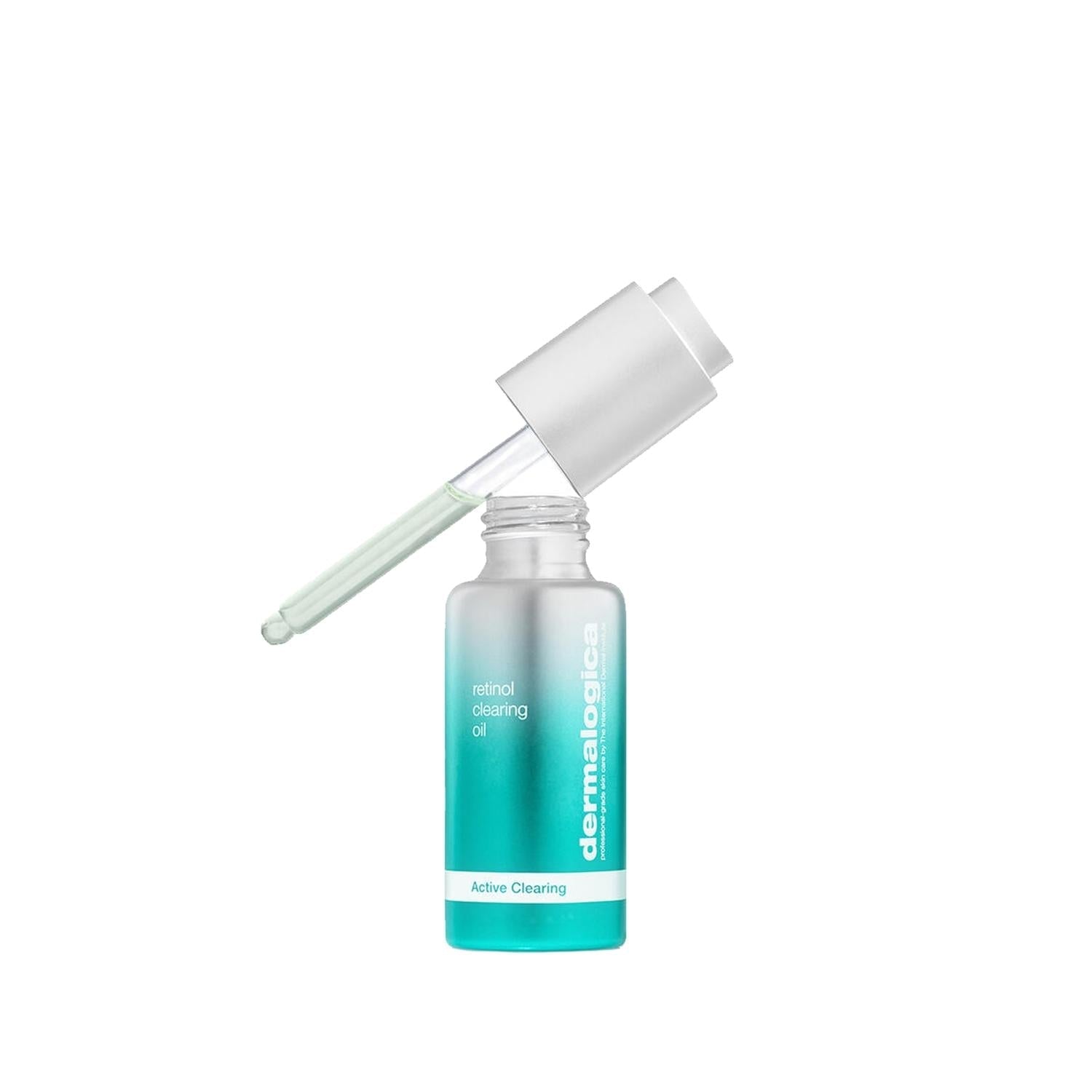 Dermalogica Retinol Clearing Oil turquoise gradient bottle with dropper for acne, clearing on Tampa Home & Garden Store