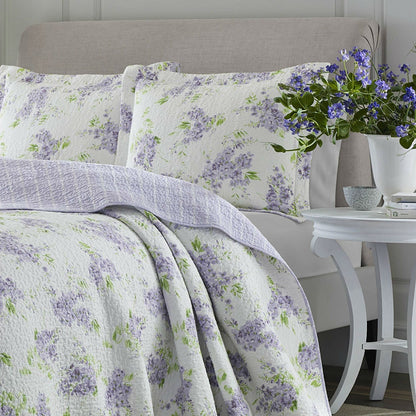 Juego de edredón de algodón de 3 piezas tamaño Full / Queen con estampado floral blanco y morado