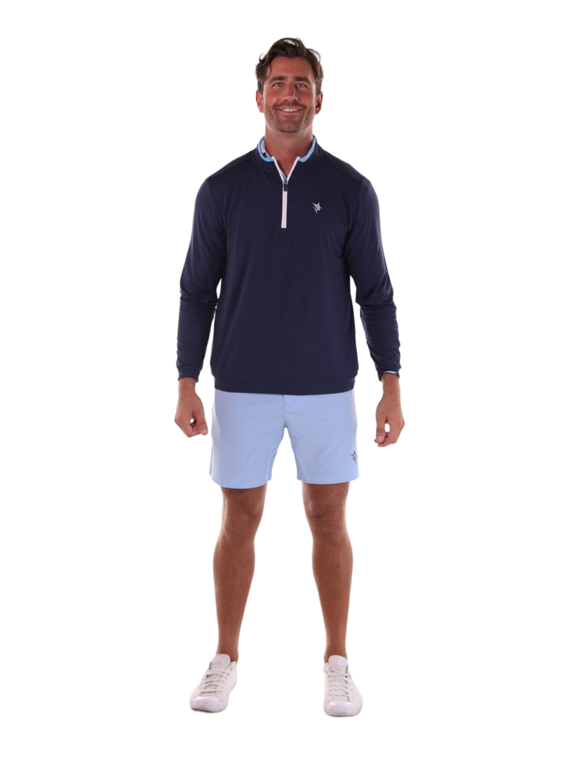 Long Beach Quarter Zip navy long sleeve by White Water Life with white zipper and chest logo on Tampa Home & Garden Store