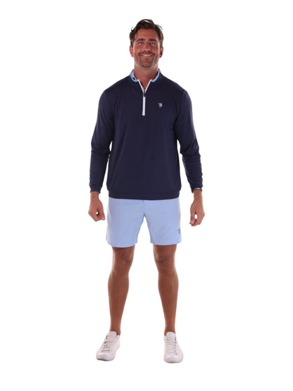 Long Beach Quarter Zip navy long sleeve by White Water Life with white zipper and chest logo on Tampa Home & Garden Store