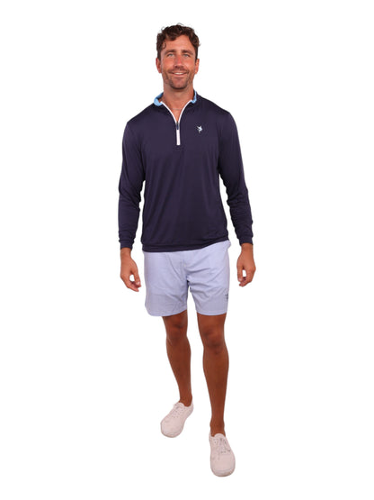 Long Beach Quarter Zip navy lightweight long-sleeve top by White Water Life with chest logo on Tampa Home & Garden Store