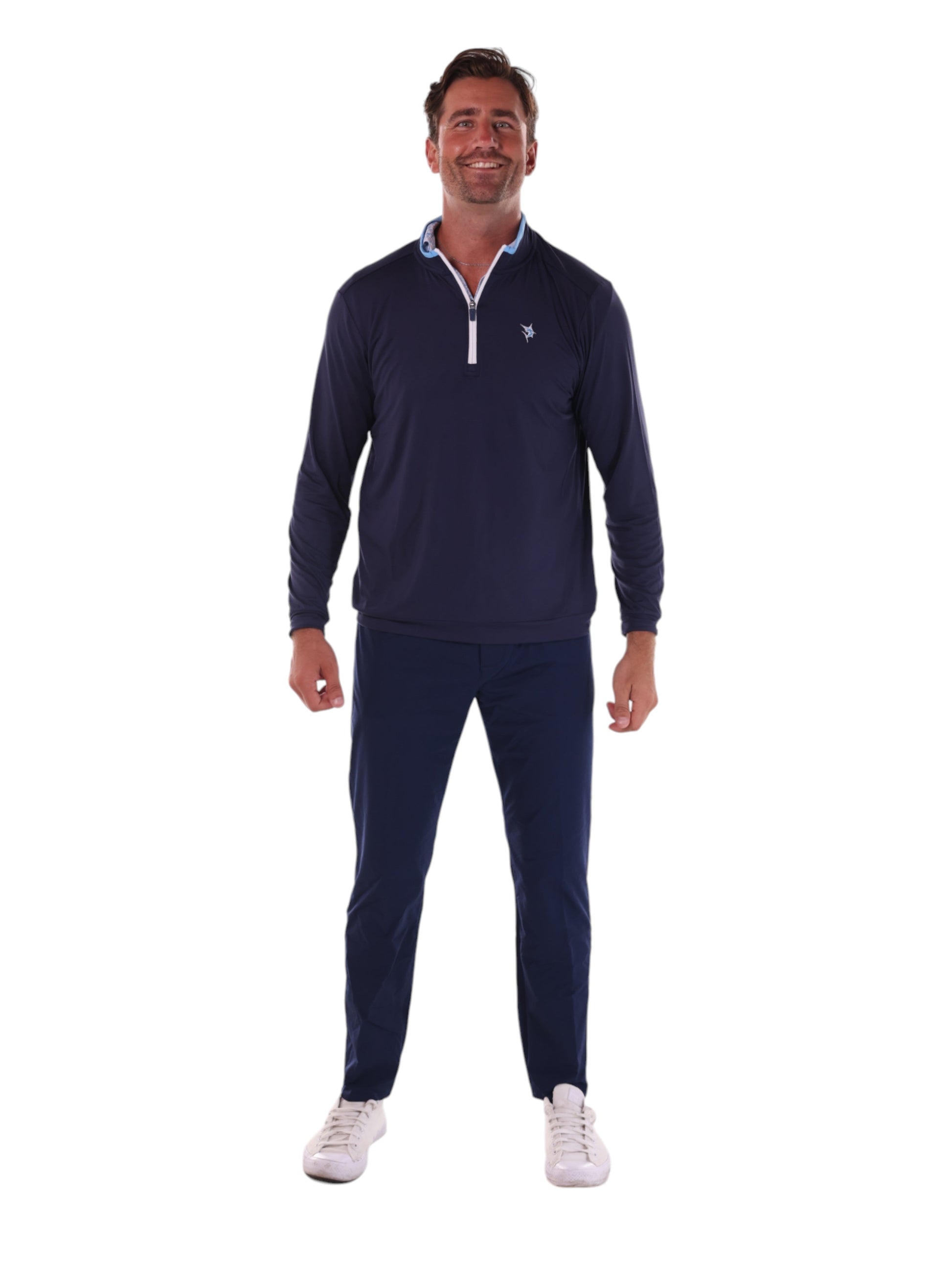 White Water Life Long Beach Quarter Zip Ultra Soft navy long sleeve top with white zipper on Tampa Home & Garden Store