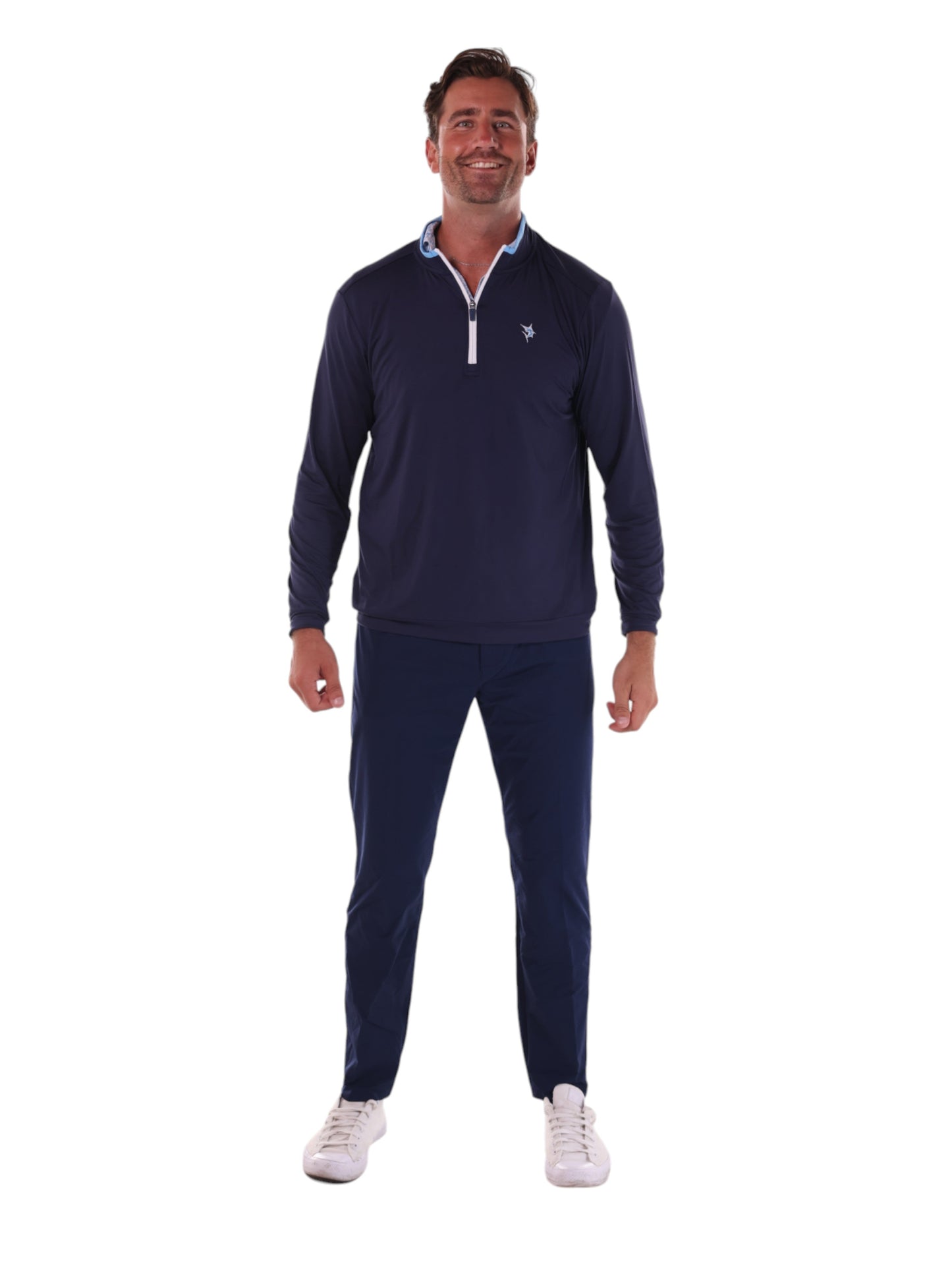 Long Beach Quarter Zip Ultra Soft Lightweight navy by White Water Life with chest logo on Tampa Home & Garden Store