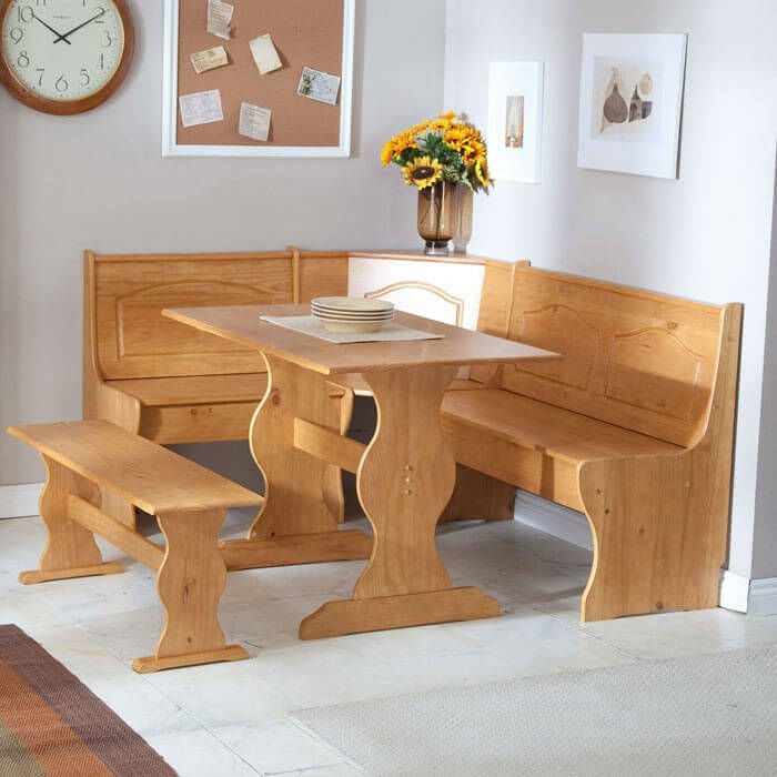 Juego de comedor de esquina reversible de 3 piezas, acabado en madera natural de color miel claro