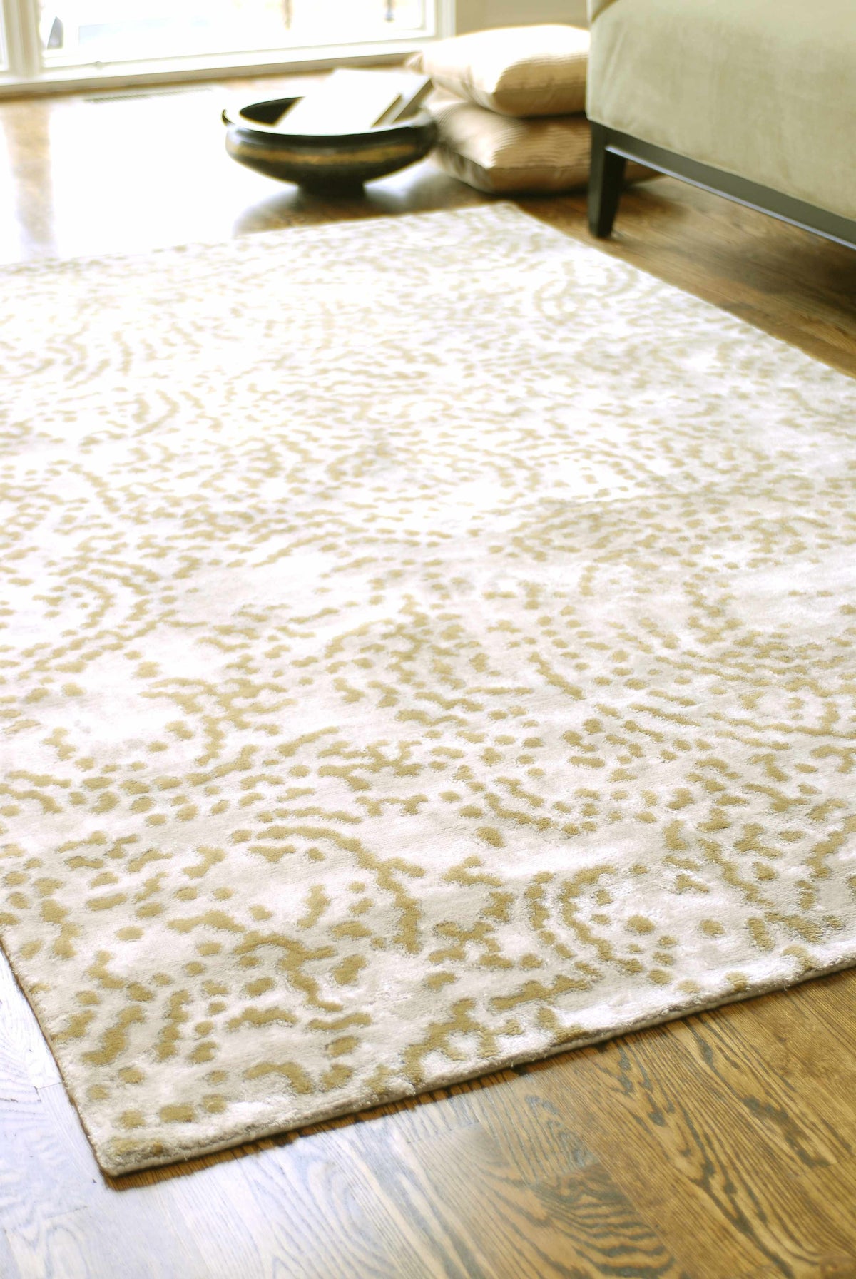 Pensacola Tan Wool&Viscose Rug by Boutique Rugs in tan ivory pattern on floor on Tampa Home & Garden Store