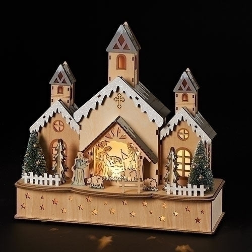 LED Wooden Church with Nativity Scene - 12 inch - Tampa Home & Garden Store
