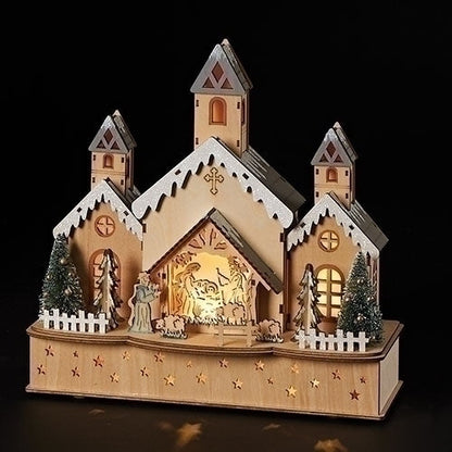 LED Wooden Church with Nativity Scene - 12 inch - Tampa Home & Garden Store