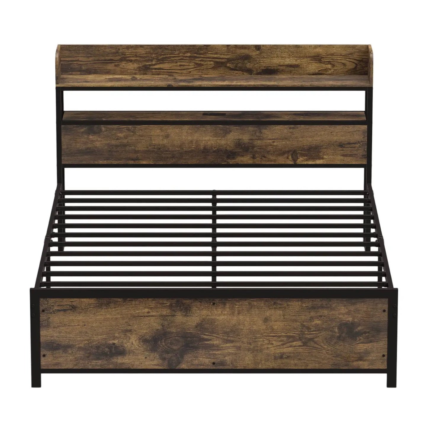 Queen LED Bed Frame with Power Outlets and Storage Headboard