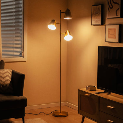 Lámpara de pie LED de 3 luces de 64 pulgadas para sala de estar y dormitorio - Dorado