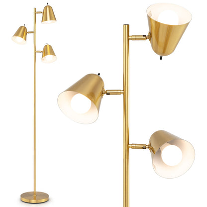 Lámpara de pie LED de 3 luces de 64 pulgadas para sala de estar y dormitorio - Dorado