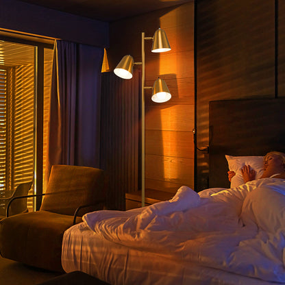 Lámpara de pie LED de 3 luces de 64 pulgadas para sala de estar y dormitorio - Dorado