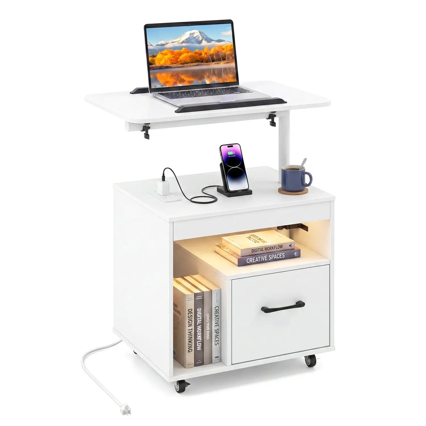 LED Nightstand and Power Outlets with Flip Over