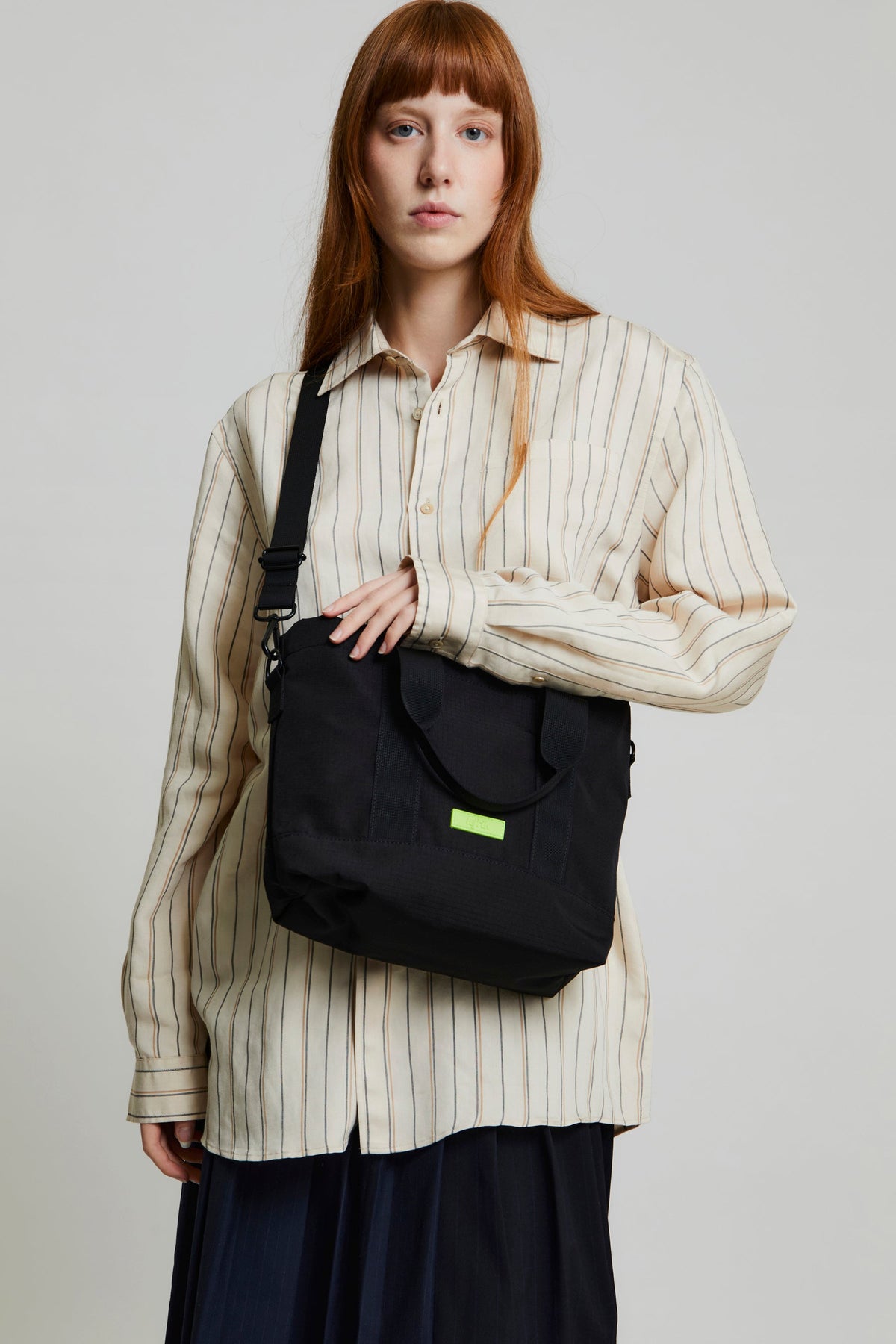 Strata Mini Tote Bag Lefrik USA, black with lime green accents, shoulder strap on Tampa Home & Garden Store